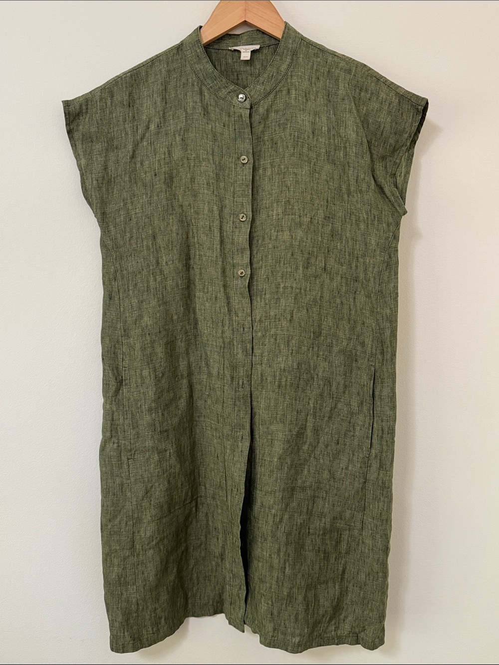 Eileen Fisher Olive Green Linen Button-Front Tunic